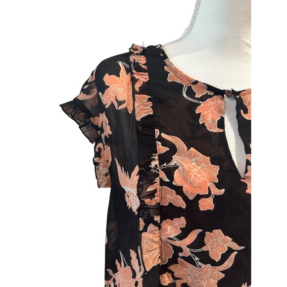 SCOTCH & SODA Black Pink Bird Floral Sheer Top Size XS - Picture 2 of 8